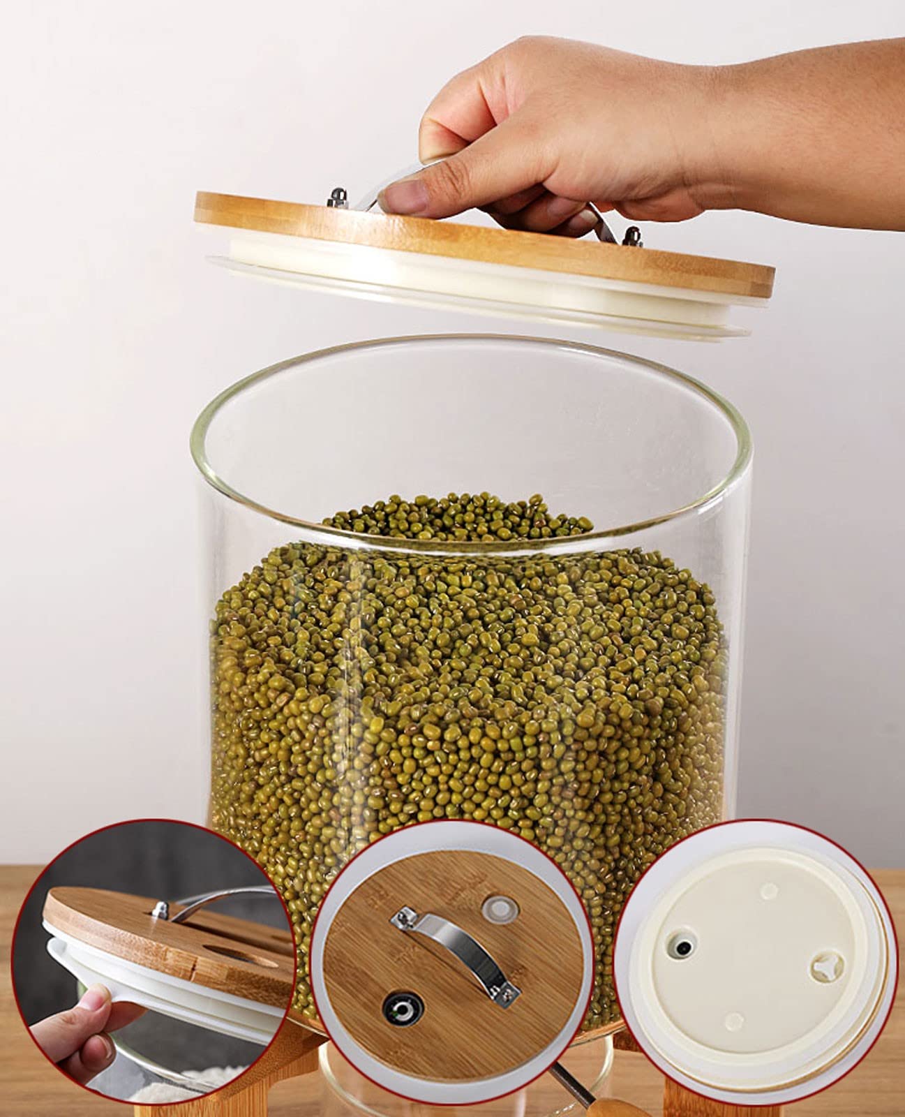 5L/8L Airtight Rice & Cereal Dispenser with Measuring Cup - Borosilicate Glass Countertop Storage Container for Kitchen, Dustproof & Moisture-Proof - Perfect for Pantry Organization & Bulk Food Storage