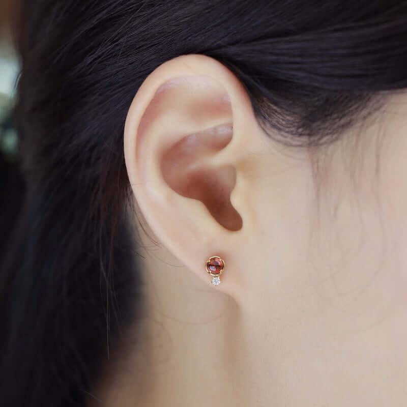 Asymmetric Red Garnet Rose Stud Earrings for Women | 925 Sterling Silver Dainty Floral Jewelry | Perfect for Valentine's Day, Anniversary & Romantic Date Night Gifts