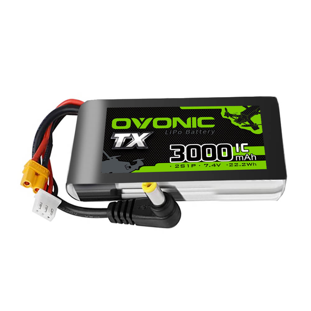 Ovonic 2S 3000mAh 7.4V LiPo Battery for Fatshark FPV Goggles - DC 5521 & XT60 Plug - Long-Lasting Power for FPV Drone Racing and Aerial Photography