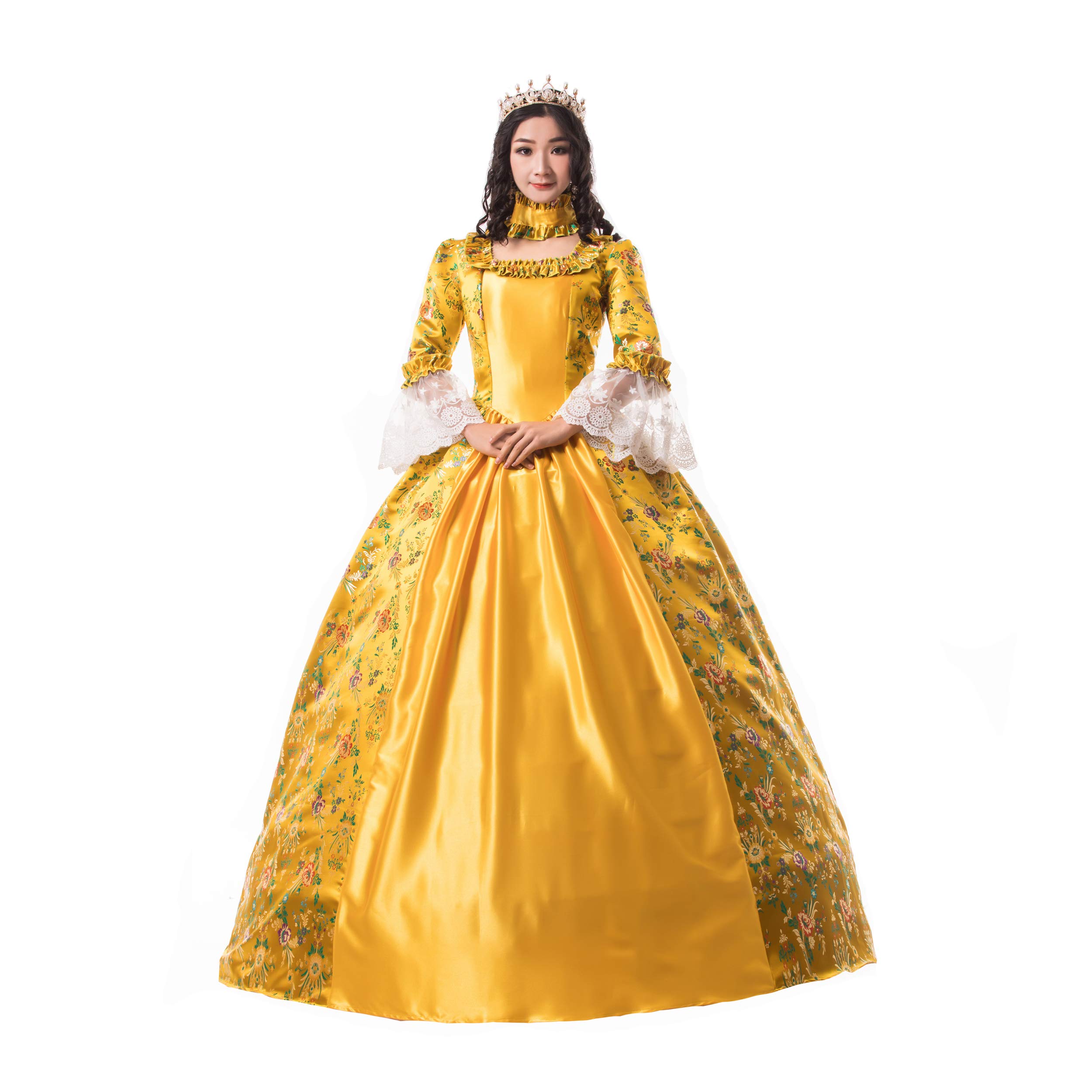 Elegant Victorian Ball Gown for Women - Long Sleeve Rococo Masquerade Party Dress with Lace Details | Perfect for Costume Parties, Renaissance Fairs & Historical Reenactments