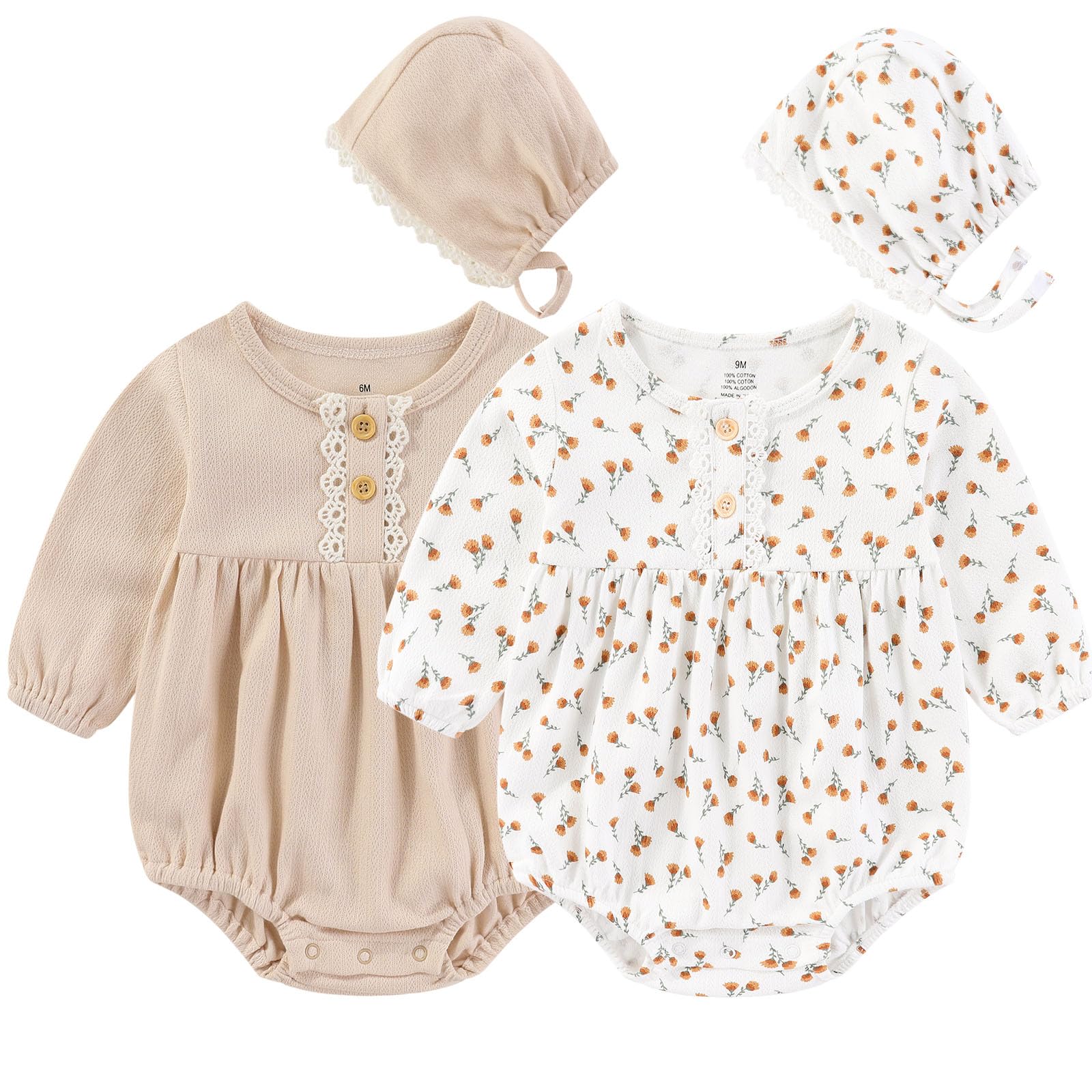 Baby Girl Clothes - Soft Cotton Bubble Romper & Floral Bodysuit Outfit Set | Cute Infant Outfits for Newborns, Photo Shoots & Daily Wear