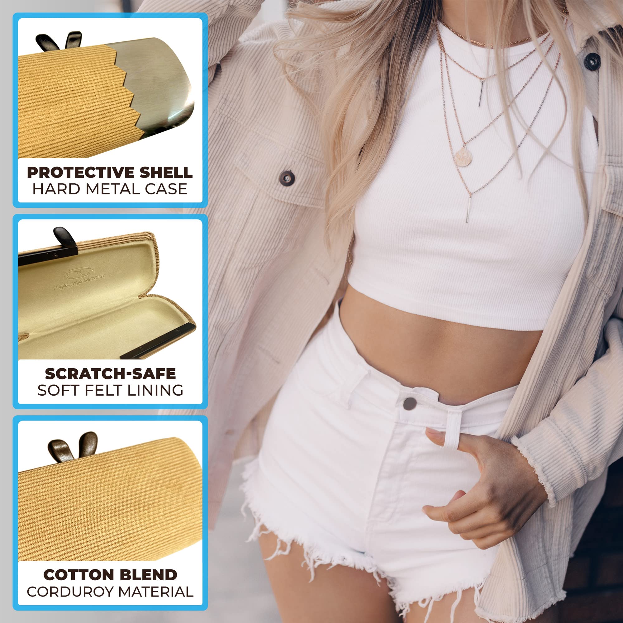 Stylish Hard Glasses Case for Women - Small Chic Sunglasses Holder with Easy-Open Lip & Drawstring Pouch - Perfect for Travel, Work, and Everyday Protection