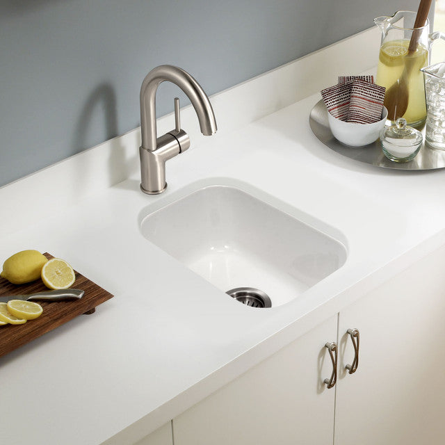 Houzer Fireclay Undermount 13 Inch Rectangular Bar Sink PTB 1318 WH C - Durable Kitchen Sink for Bars, Restaurants & Home Use