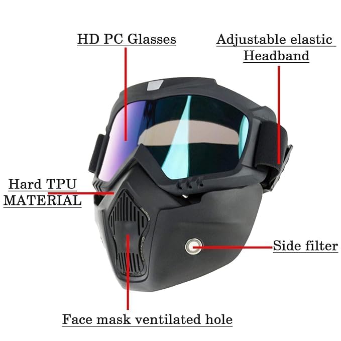 LORD LUCIFER Anti-Fog Paintball Mask & Motorcycle Goggles with Removable Face Shield - Adjustable Motocross Eyewear for Paintball, Airsoft & Off-Road Riding