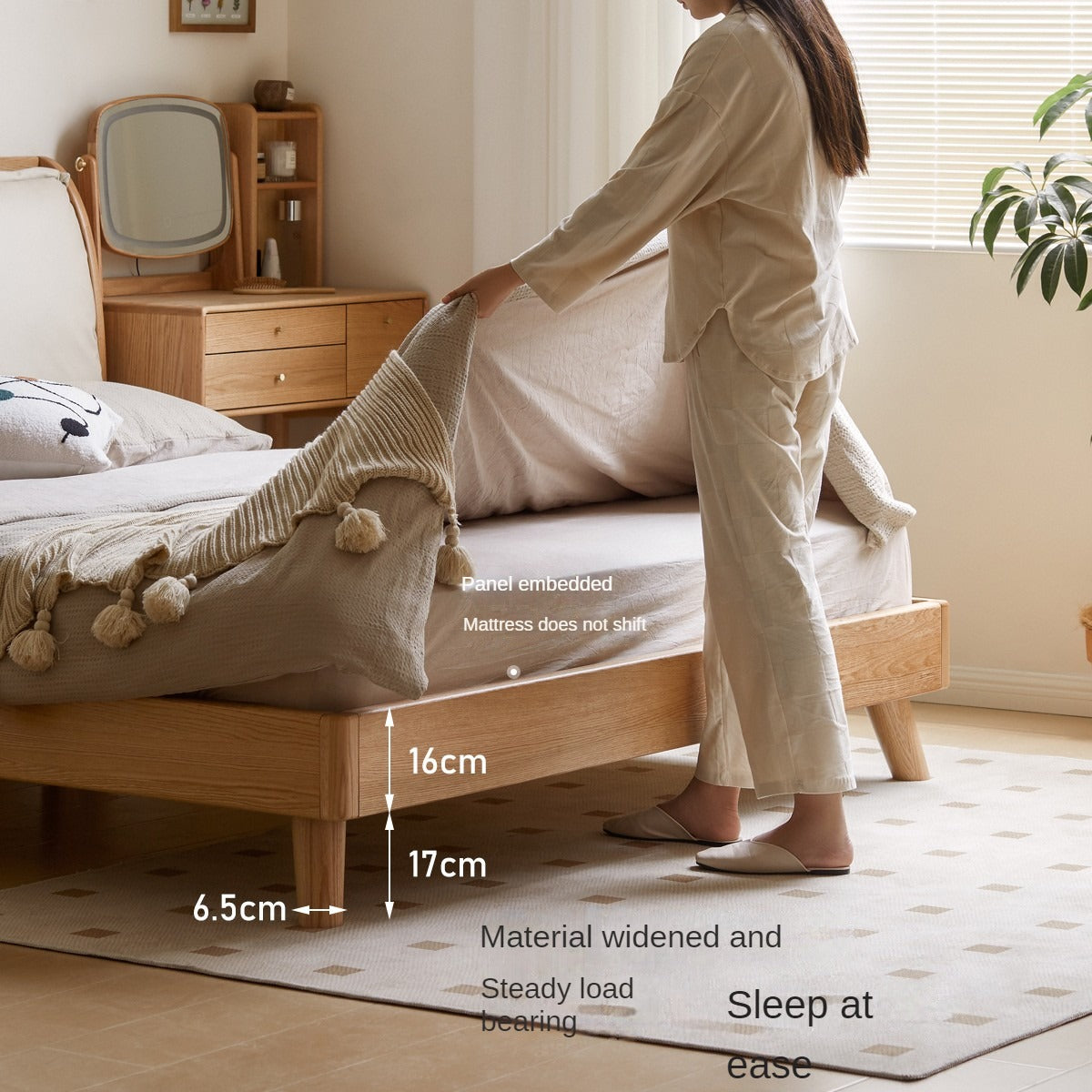 Premium Oak Solid Wood Frame with Top Grain Leather Upholstery & Technical Fabric Bed - Perfect for Modern Bedrooms, Guest Rooms & Luxury Home Decor