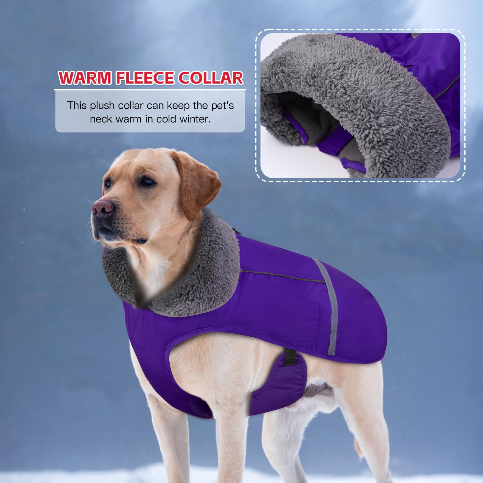 Doglay Waterproof Dog Winter Coat - Thick Furry Collar, Reflective & Warm Fleece Lining - Cold Weather Jacket for Small, Medium & Large Dogs - Ideal for Snowy Walks & Outdoor Adventures