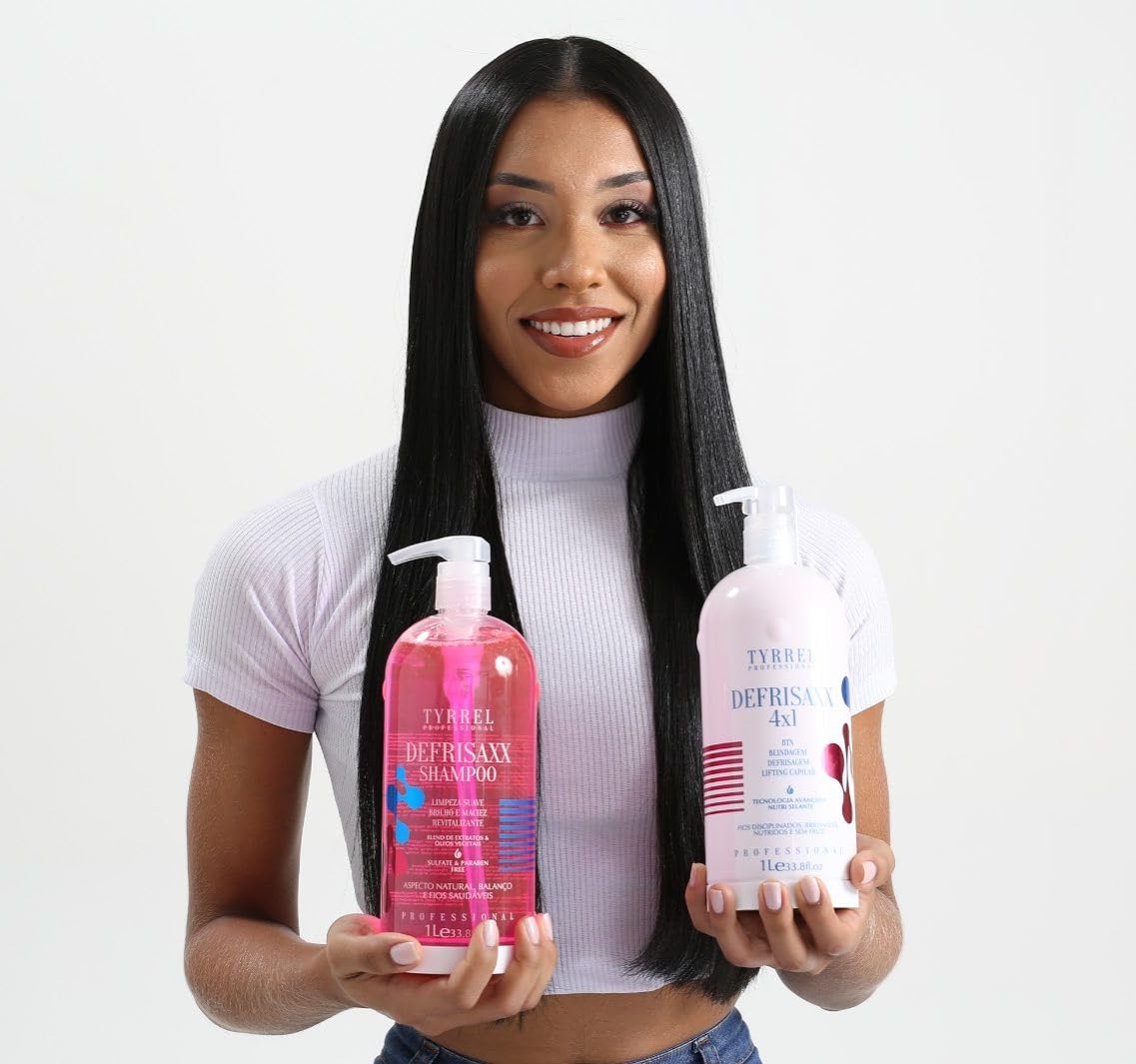 Tyrrel Professional Defrisaxx 4X1 Defrizz Straightening Treatment for Frizzy Hair - Salon Quality Smoothing & Styling Solution for Home Use