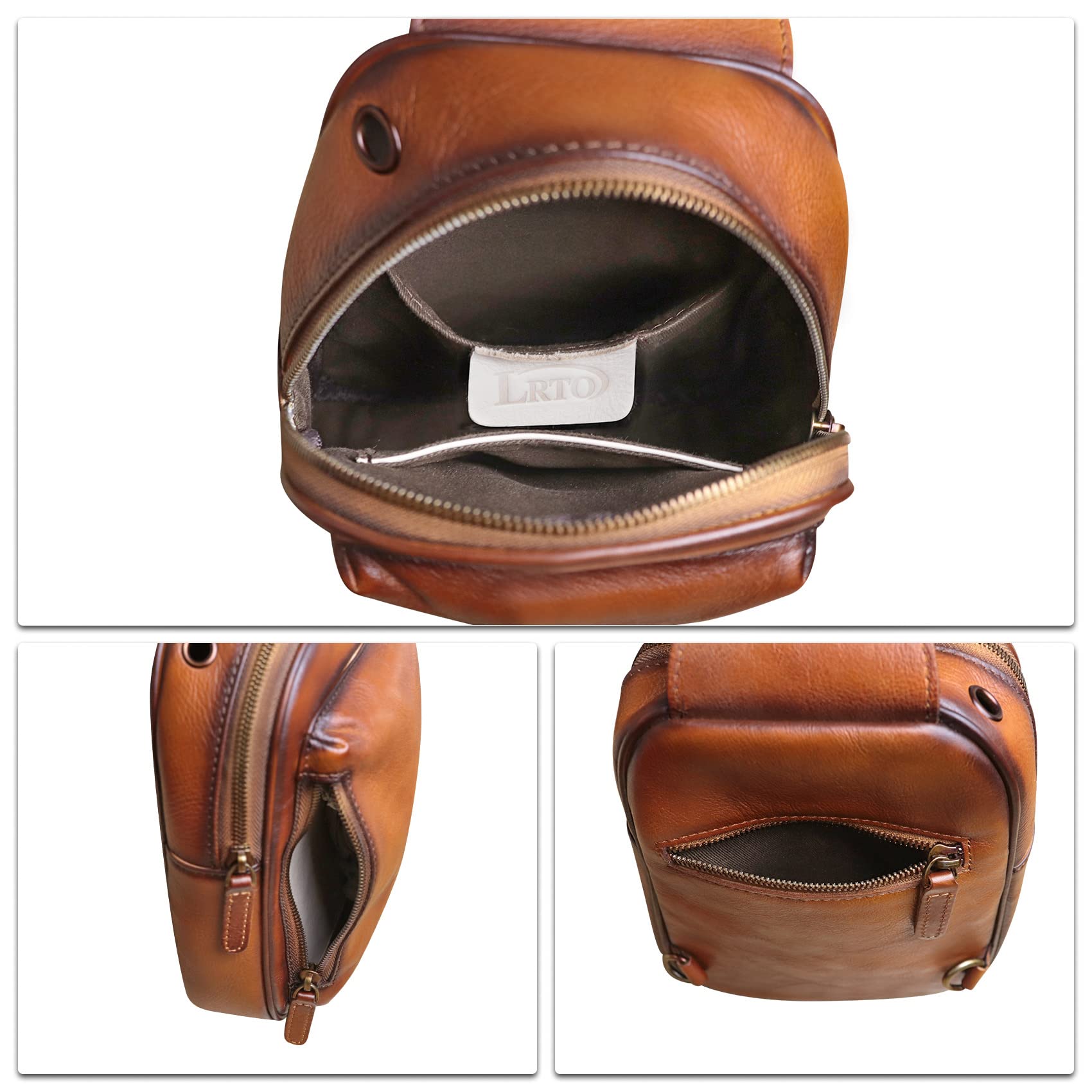 LRTO Genuine Leather Crossbody Sling Bag for Women & Men - Compact Chest Bag & Travel Backpack for Hiking, Sports, Gym, Work & Daily Use