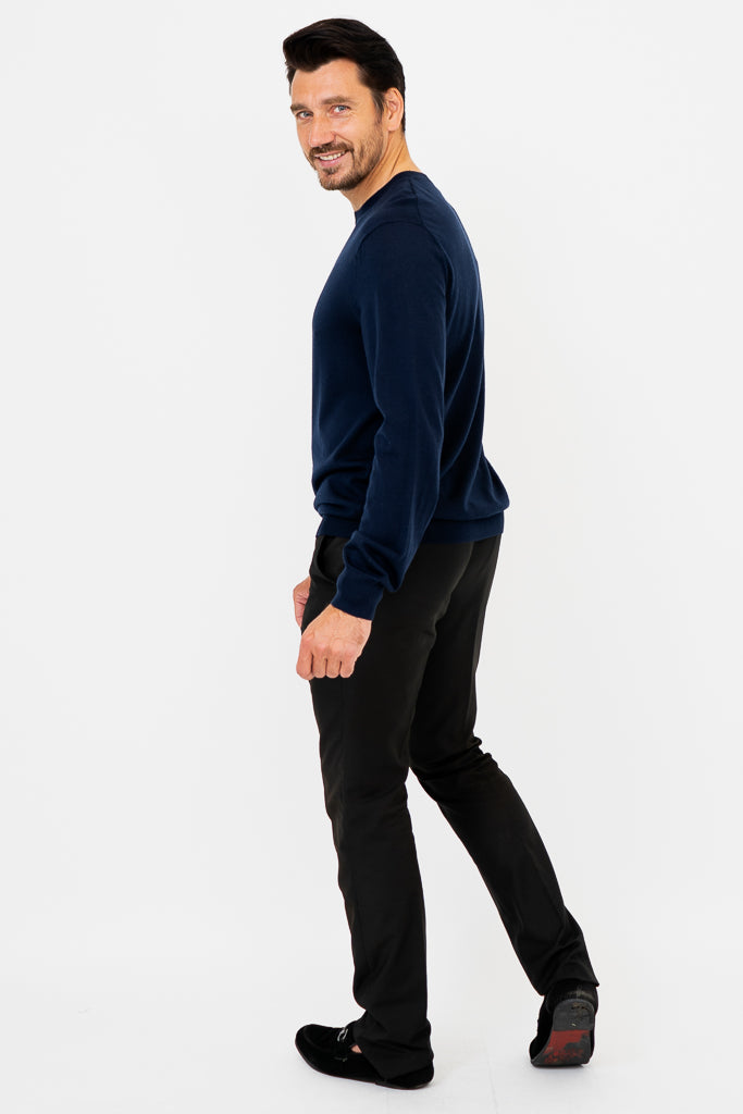 Premium Fraser Sweater for Men - Soft 100% Merino Wool, Navy Blue Crewneck Pullover - Perfect for Casual Wear, Office & Outdoor Activities