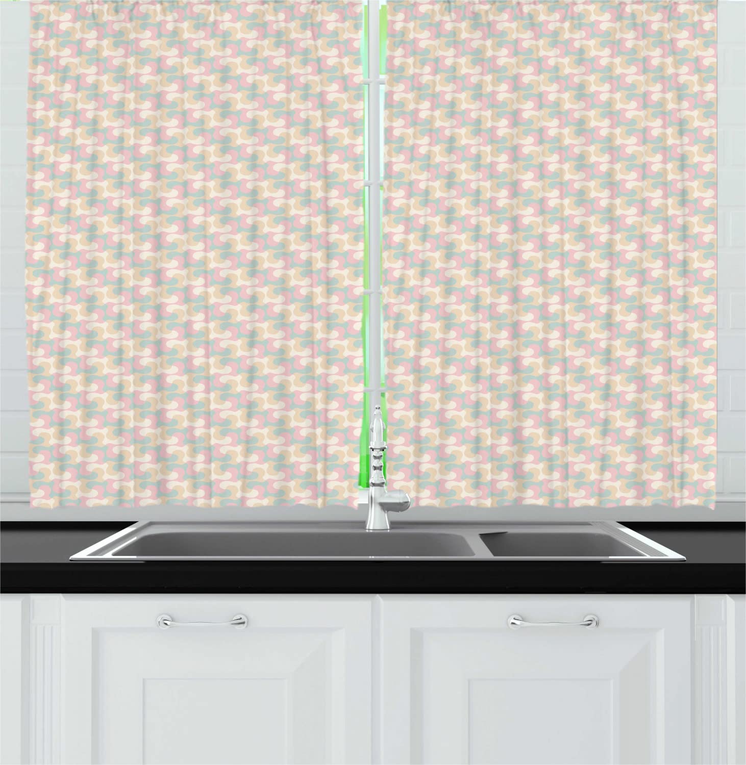 Ambesonne Pastel Long Kitchen Curtains - Soft Swirl Geometric Design, 55