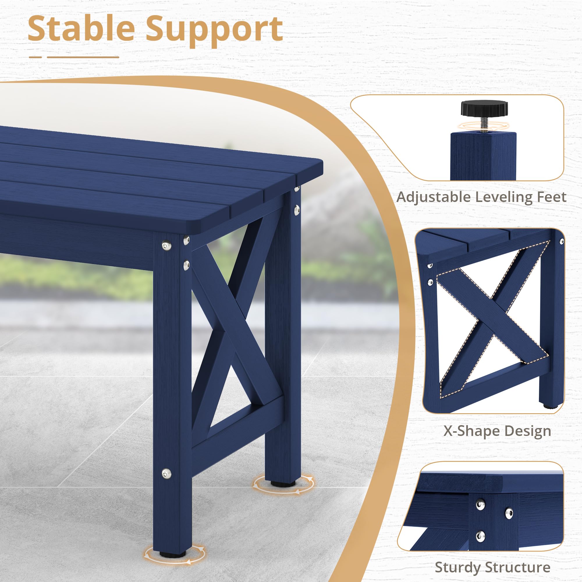 LUE BONA All-Weather Rectangle Outdoor Coffee Table for Patio, Deck, Porch & Lawn - Navy Blue | Durable HDPS Material | Perfect for Backyard Relaxation, Poolside Lounging & Outdoor Entertaining