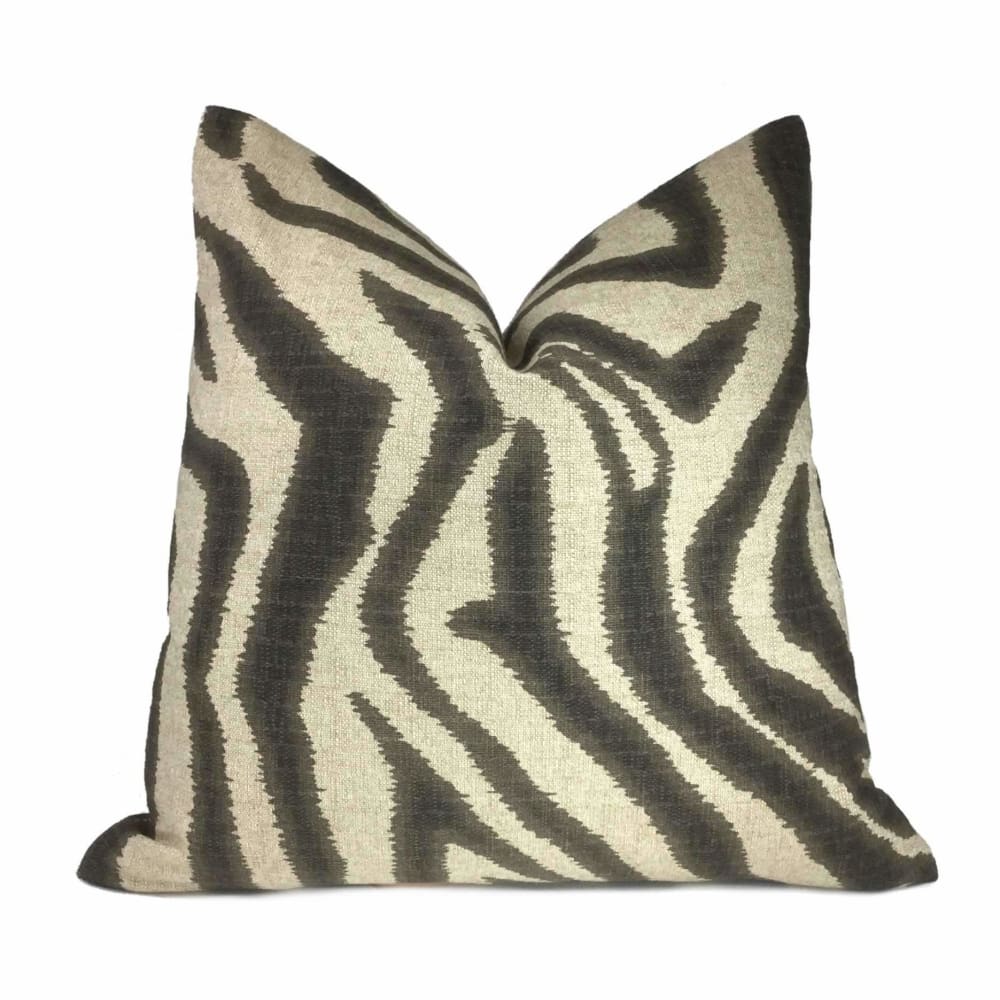 Ikat Zebra Large Brownish Gray Beige Animal Stripe Pillow Cover - Bohemian Home Decor Throw Pillow Case for Living Room, Bedroom & Sofa - Made from Premium Lacefield Designs Fabric