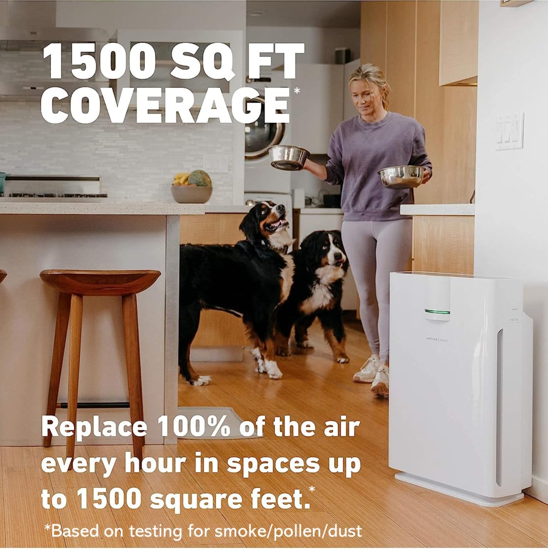 HATHASPACE HSP002 True HEPA Air Purifier for Home - 99.9% Dust, Smoke, Pet Dander, Odor & VOC Removal - Covers 1500 Sq. Ft - Quiet Air Cleaner with Smart Sensor - Ideal for Bedroom, Living Room & Large Spaces - Perfect for Allergy & Asthma Relief
