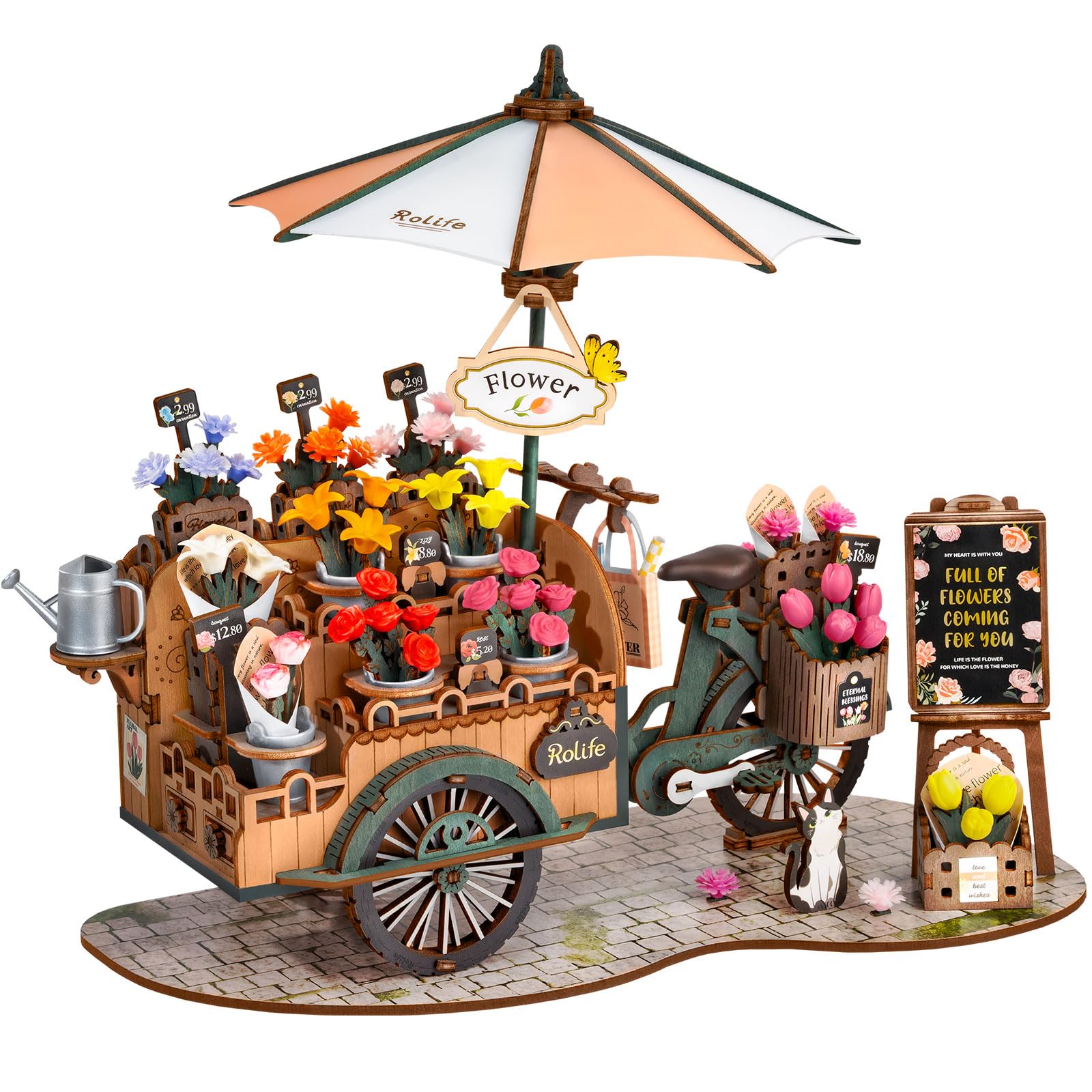 Rolife 3D Wooden Puzzle for Adults - DIY Flower Cart Model Building Kit, Fun Brain Teaser & Creative Craft Project, Handmade Desk Decor for Home Office, Perfect Christmas Gift for Teens & Family | Great for Stress Relief, Home Decoration & STEM Learning Activities