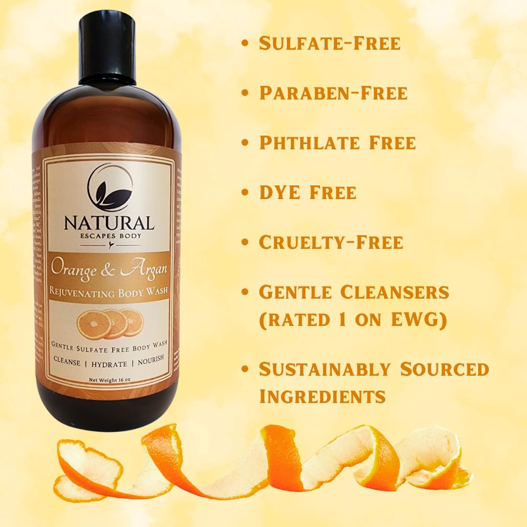 Orange & Argan Hydrating Body Wash - Sulfate-Free Natural Shower Gel for Soft, Moisturized & Healthy Skin | Cruelty-Free Vegan Formula (16 oz) | Perfect for Dry Skin Care & Daily Hydration Routine