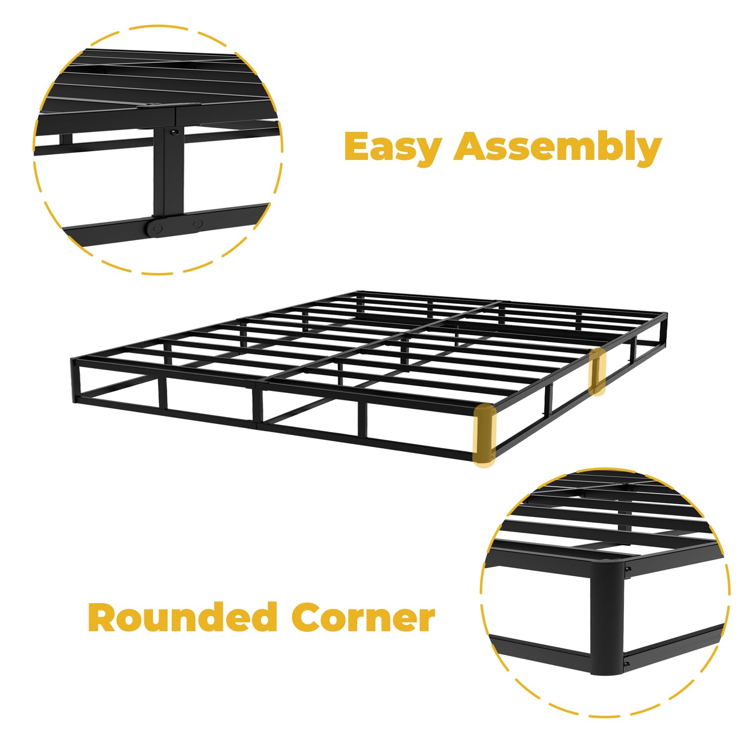 5 Inch Low Profile Queen Box Spring - Sturdy Metal Frame Mattress Foundation with Easy Assembly | Noise-Free Support for Bedroom, Guest Room & Dorm Use