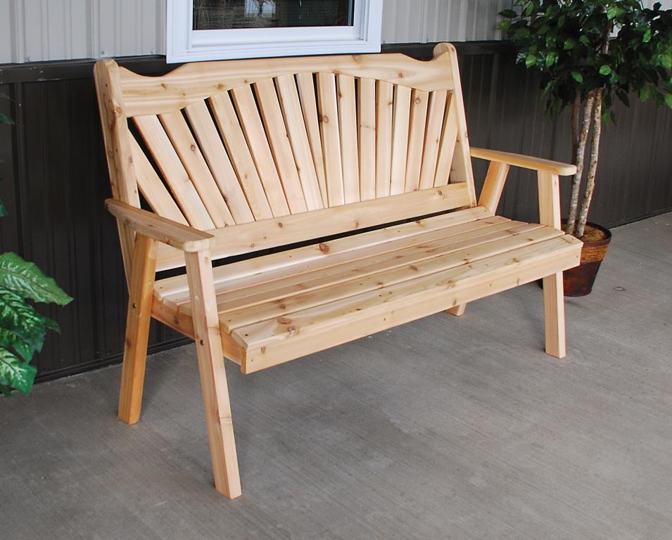 A & L Furniture Cedar Fanback Garden Bench - Outdoor Patio Seating for Gardens, Parks & Backyards - Durable & Weather-Resistant Wooden Bench