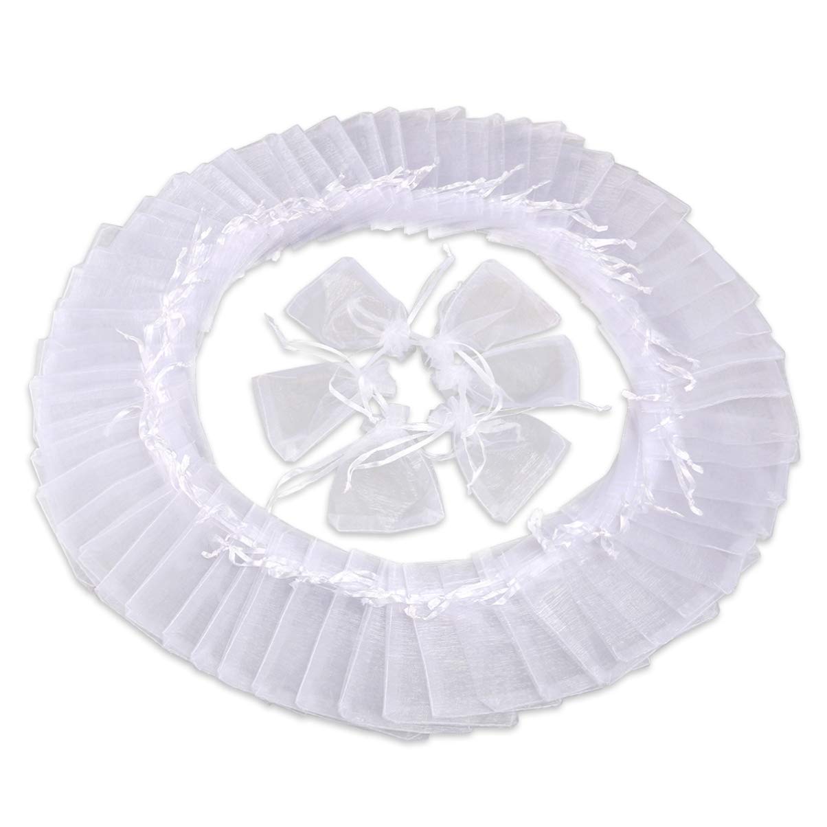 50pcs White Organza Drawstring Gift Bags - Clear Jewelry Pouches for Wedding Favors, Party Favors, Bridal Shower, Baby Shower & Candy Packaging - Reusable Small Fabric Bags for Jewelry, Candies, Soaps & Gifts