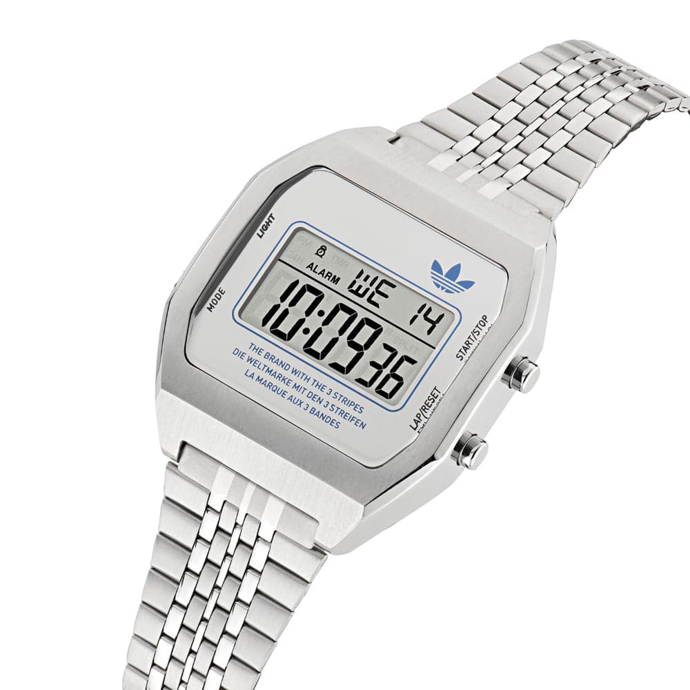Adidas Originals Digital Silver Stainless Steel Strap Unisex Watch AOST23554 - Stylish Sporty Watch for Men & Women, Perfect for Fitness, Work & Everyday Wear