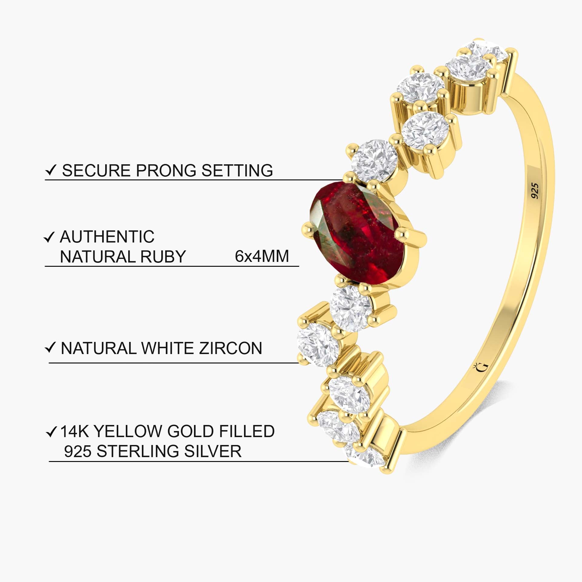 Genuine Red Rose Ruby & Round Cubic Zirconia Ring - Elegant Jewelry for Weddings, Anniversaries & Special Occasions