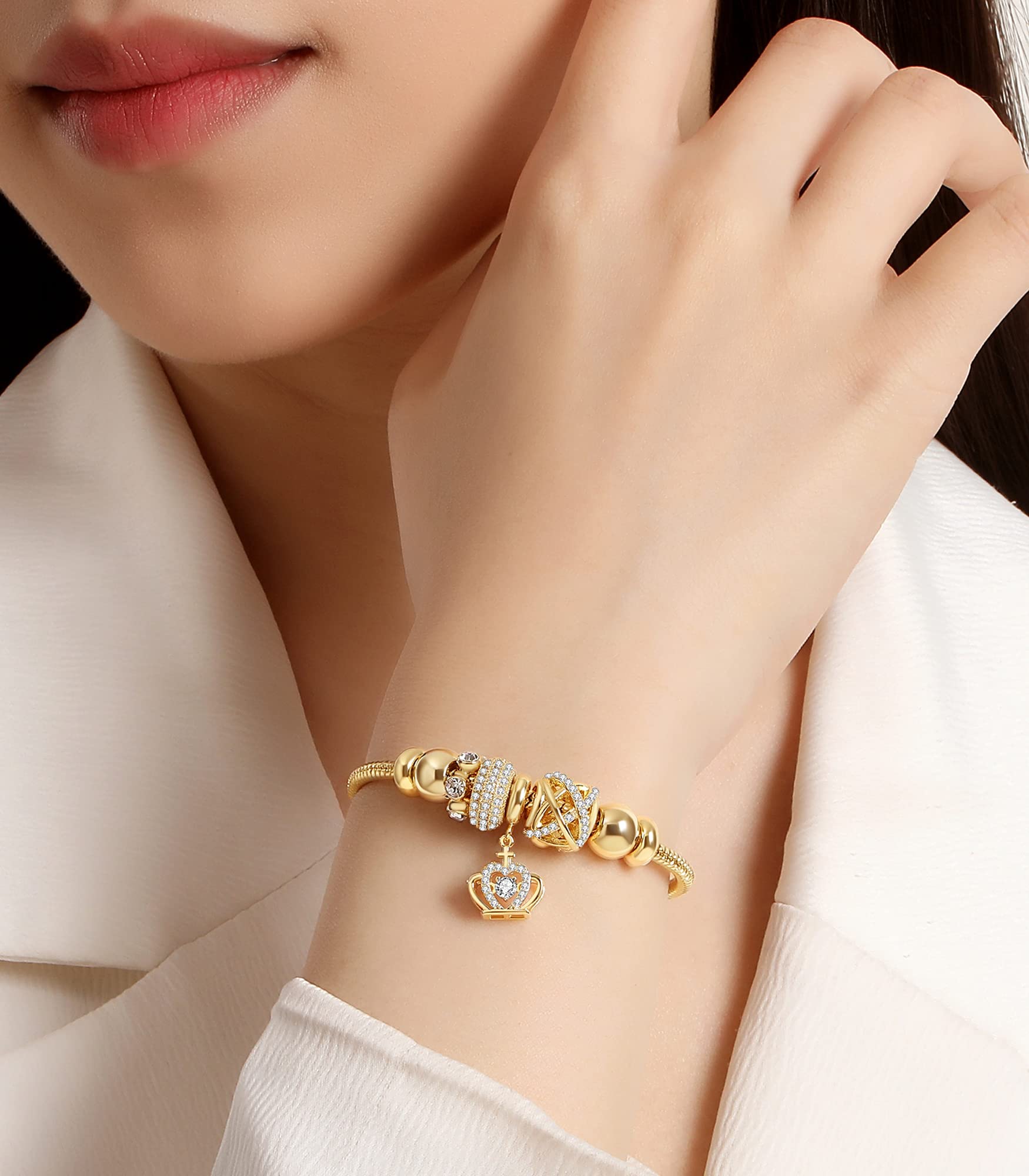 14K Gold Plated Charm Bracelet for Women - Elegant Symbol Bracelet Gift for Mother's Day, Mom, Wife, Her | Perfect for Birthday, Anniversary, Valentine's Day & Special Occasions