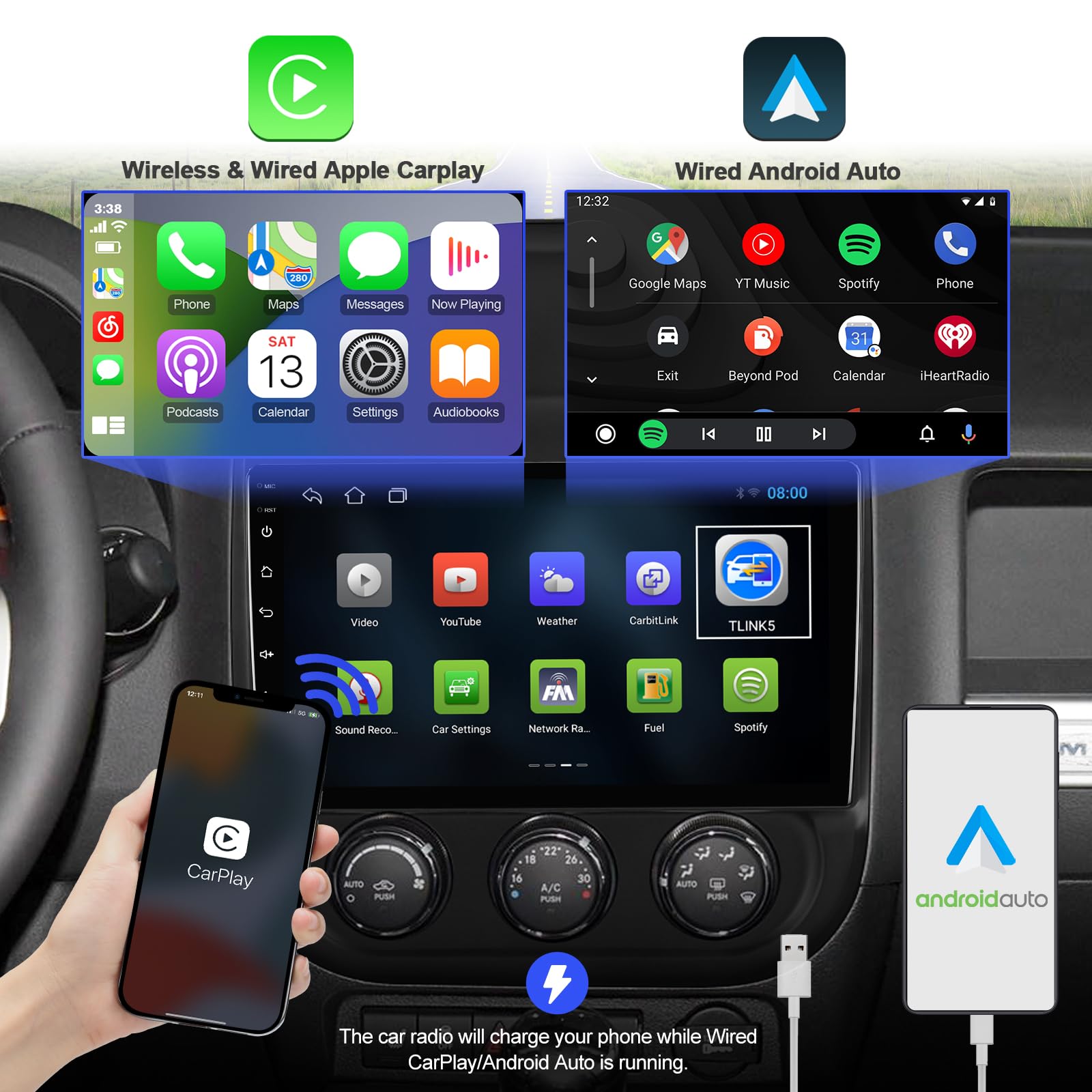 2+32GB Android 10 Double Din Car Stereo for 2010-2016 Jeep Compass & Patriot | 9