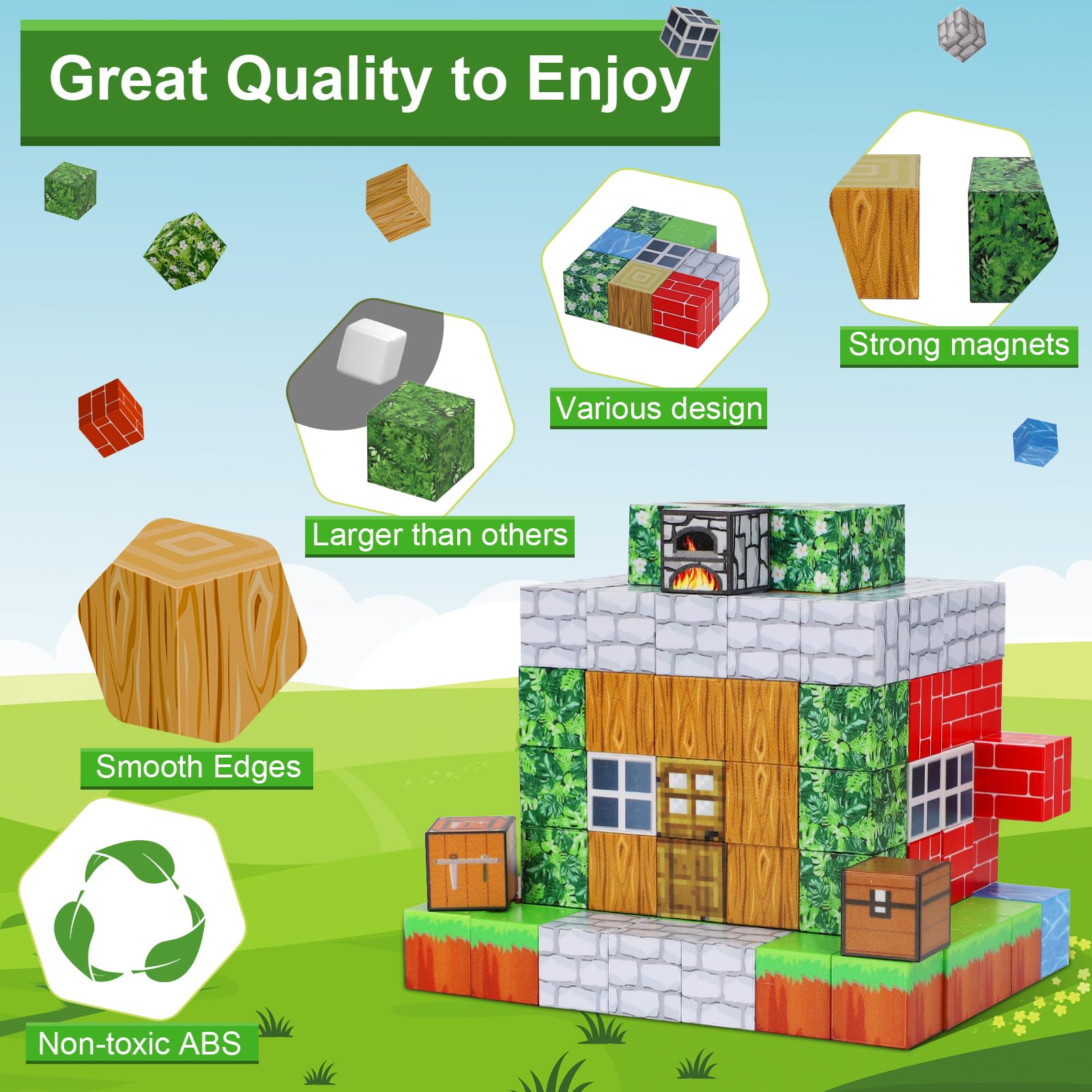 110PCS Magnetic Building Blocks for Kids Ages 6-10 | STEM Educational Stacking Toys for Boys & Girls | Sensory Fidget Cubes for Toddlers | Jungle Themed Creative Play Set - Perfect for Classroom, Birthday Gifts & Stress Relief Activities