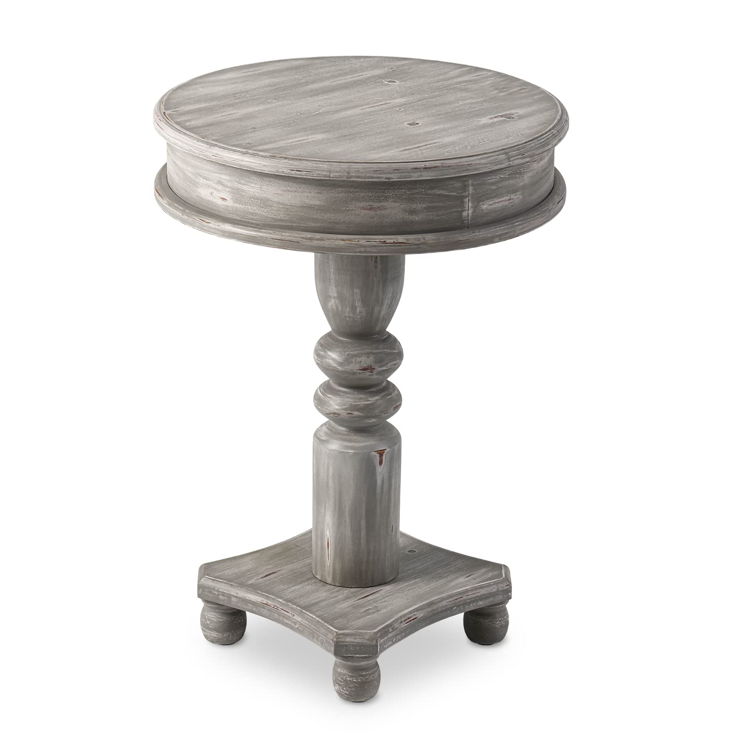 Rustic Gray Round Side Table - MDF Accent Pedestal End Table for Sofa, Living Room, Bedroom & Balcony | Perfect Coffee Table for Small Spaces & Home Decor