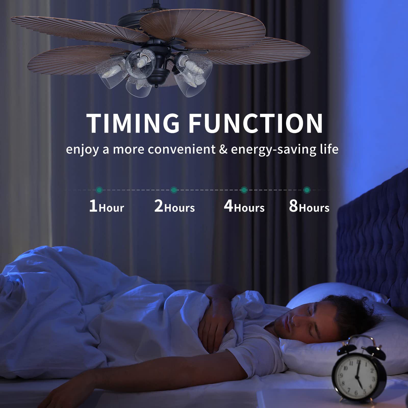 YITAHOME 52 Inch Tropical Ceiling Fan with Light Kit & Remote Control - Palm Leaf Blades, 3 Speed Settings, 4 Timer Options, Silent Reversible Motor (Sandstone/Black) - Perfect for Bedroom, Living Room, and Outdoor Patio Cooling