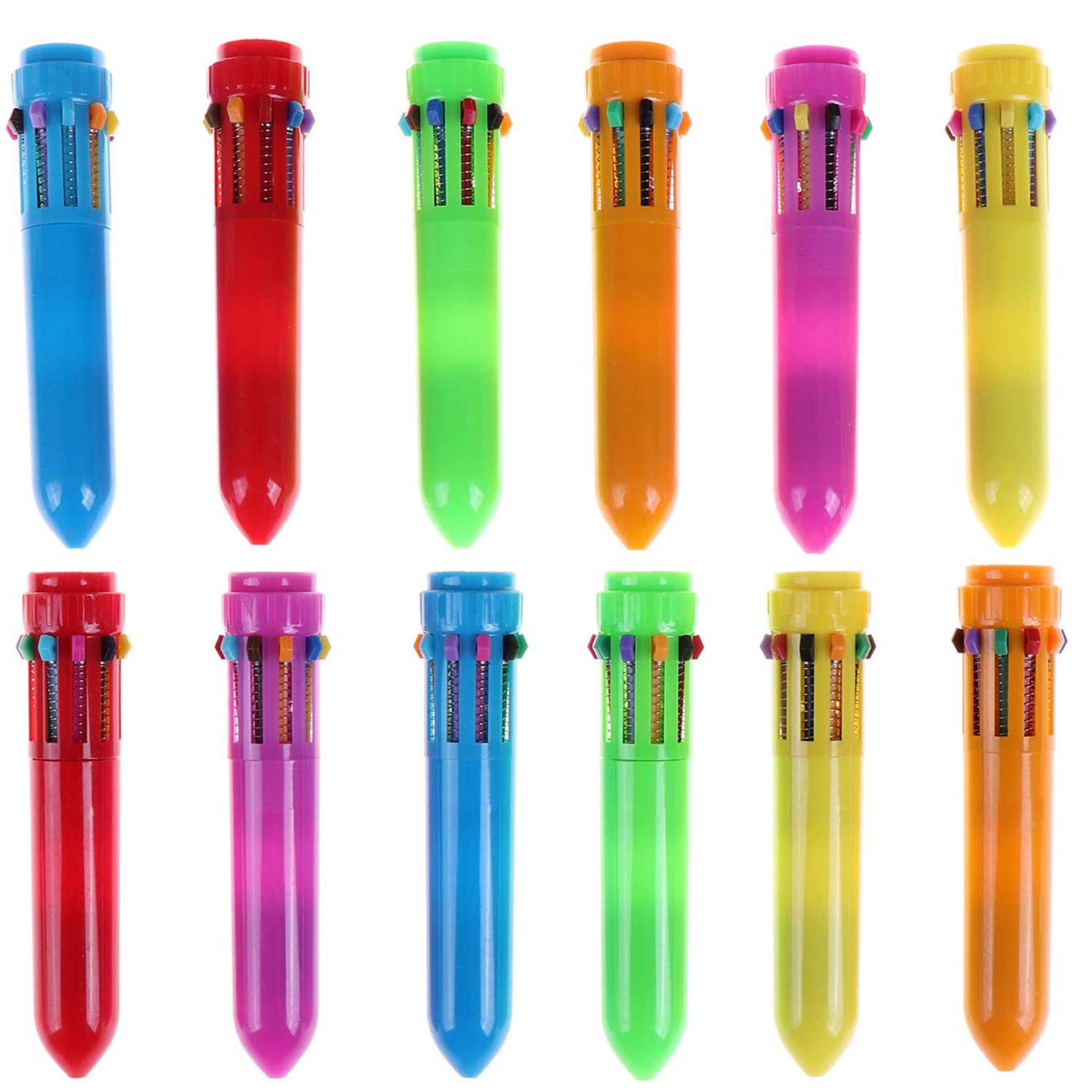 30-Pack Neon 10-in-1 Mini Shuttle Retractable Ballpoint Pens - 6 Vibrant Colors for Kids, Students & Office Use - Perfect School Supplies & Gift Ideas for Writing, Note-Taking & Coloring