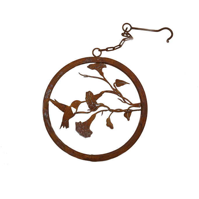 W4277 Hummingbird on Morning Glory Branch Ring with Hook - Rustic Garden Art Decor for Outdoor Wall Hanging, Patio, Yard & Garden Decoration
