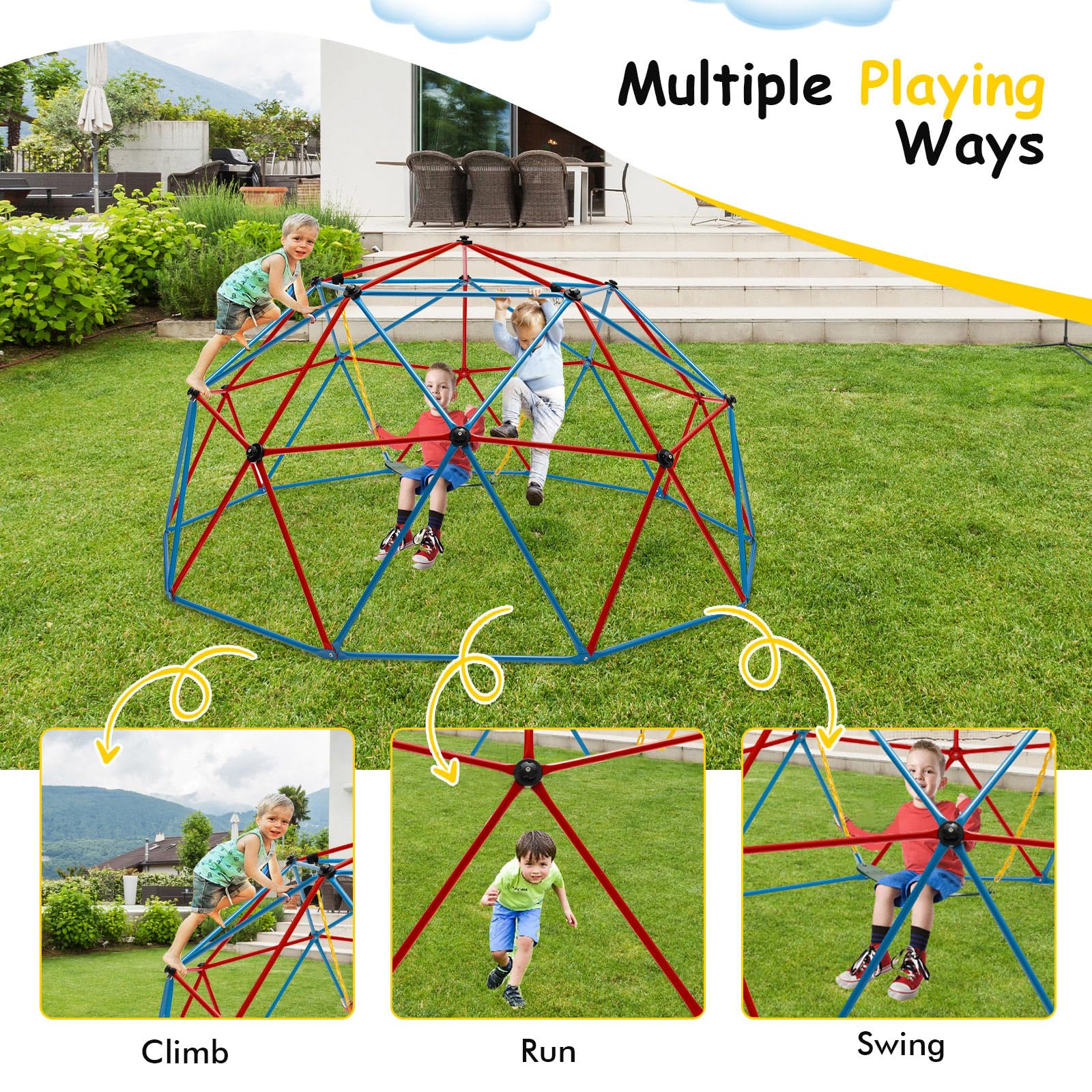 Costzon 2-in-1 Climbing Dome & Monkey Bars - Outdoor Jungle Gym for Kids Ages 3-8, Heavy Duty 800LBS Capacity, Backyard Playground Equipment for Toddlers - Perfect Birthday Gift & Outdoor Activity Toy for Parks, Gardens & Backyards
