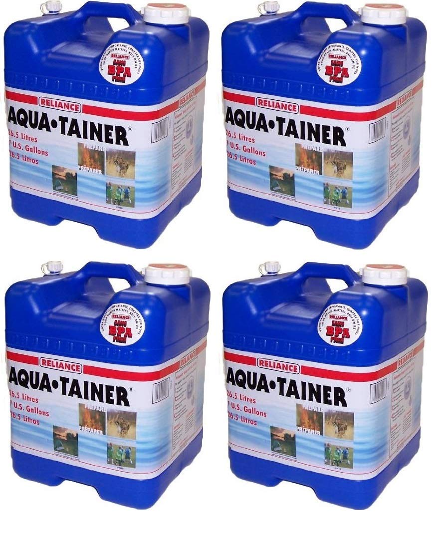 Reliance Products Aqua-Tainer 7 Gallon Rigid Water Container (4 Pack) - BPA-Free Portable Water Storage for Camping, Emergency Preparedness & Outdoor Activities
