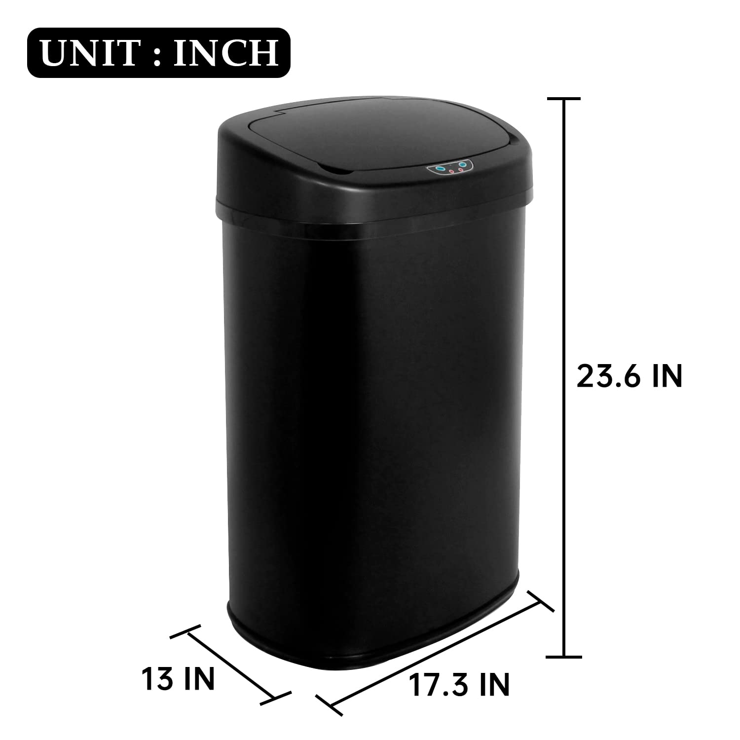 Stainless Steel 13 Gallon Automatic Touchless Trash Can with Lid - Large Capacity Garbage Bin for Kitchen, Home & Office (Black) | Perfect for Hands-Free Waste Disposal in Modern Spaces