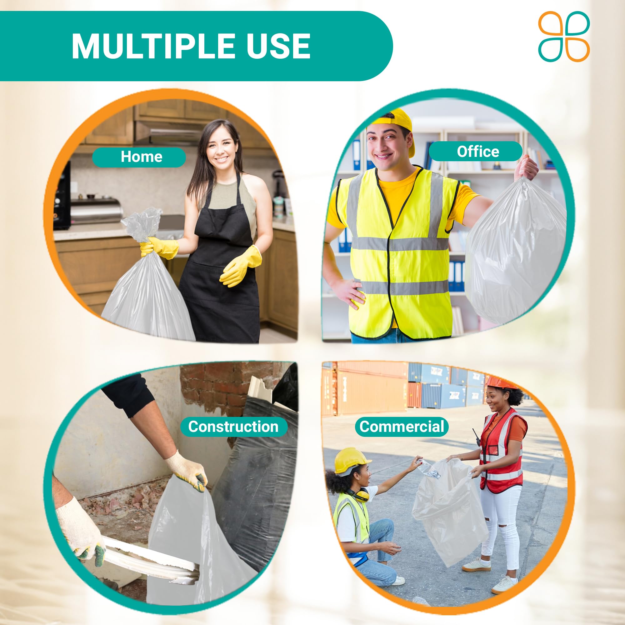 PlasticMill Heavy Duty Clear Trash Bags - 8 Micron Thick 7-10 Gallon Garbage Bags (24