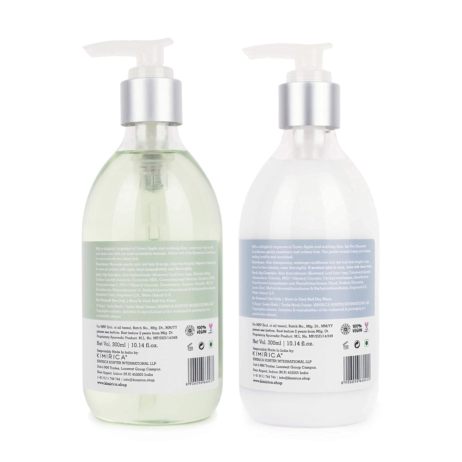 Green Apple & Aloe Vera Shampoo and Conditioner Set - Vegan, Paraben & SLS Free Hair Care Duo (300ml x 2) for Hydration & Shine - Perfect for Daily Use at Home, Gym, or Travel
