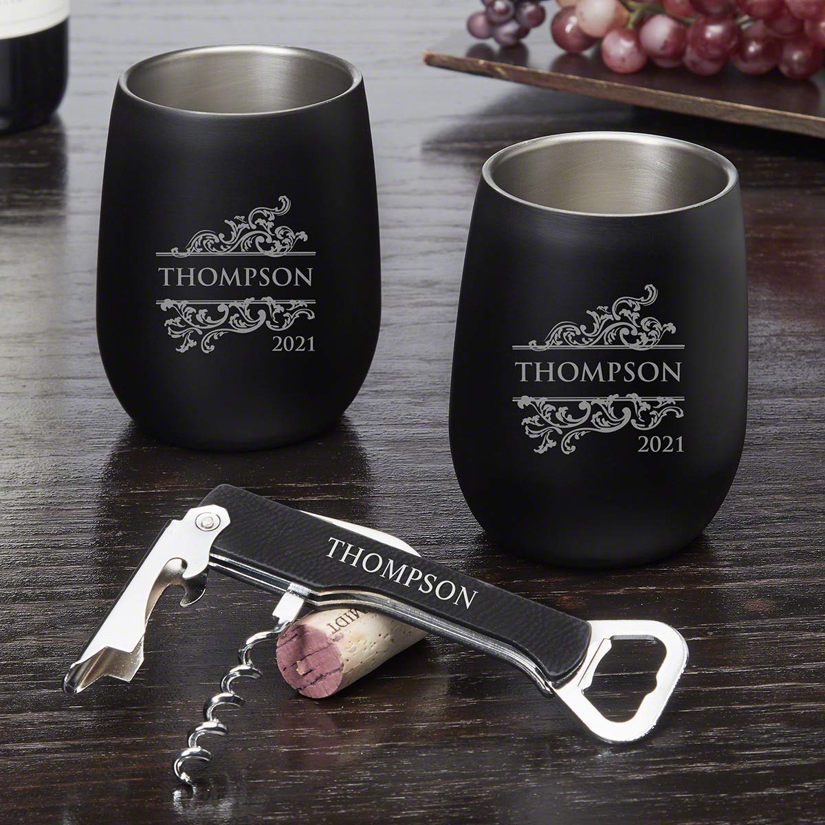 Personalized Wine Tumbler Gift Set - Custom Engraved 20oz Stainless Steel Cup with Lid & Straw - Perfect for Anniversary, Birthday, Wedding Gifts & Wine Lovers (Livingston Collection)