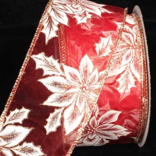 Elegant Shimmering Red Poinsettia Wired Craft Ribbon - 2.5 Inch x 40 Yards - Perfect for Christmas Decorations, Gift Wrapping, Floral Arrangements, and DIY Crafts