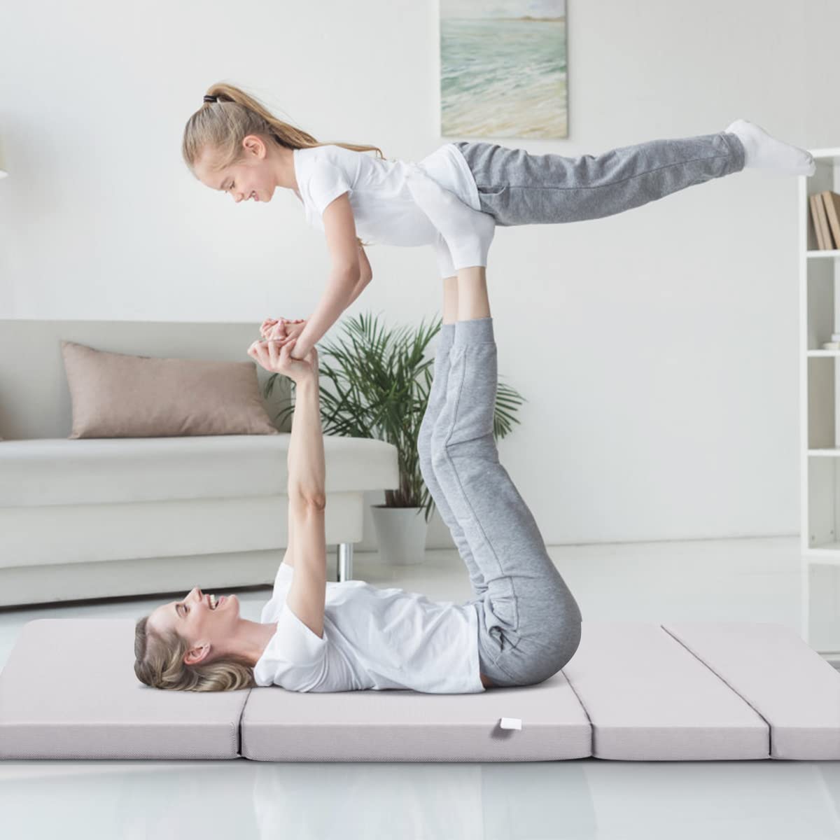 KOMFOTT 4 Inch Tri-Fold Foam Mattress - Twin XL Size with Removable Washable Cover - Portable Folding Guest Bed for Camping, Travel & Home Use - Gray Comfort Mattress for Floor, Sofa & Temporary Sleeping