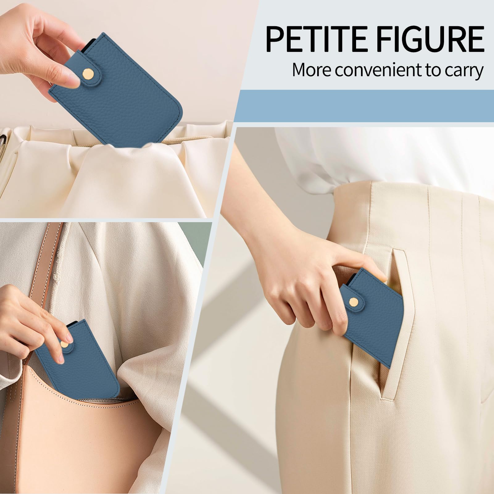 Unaone Slim Minimalist RFID Blocking Wallet - Soft Leather Pull-Out Card Organizer for Men & Women | Credit Card Holder with Front Pocket Design (Blue) | Perfect for Travel, Work & Everyday Carry
