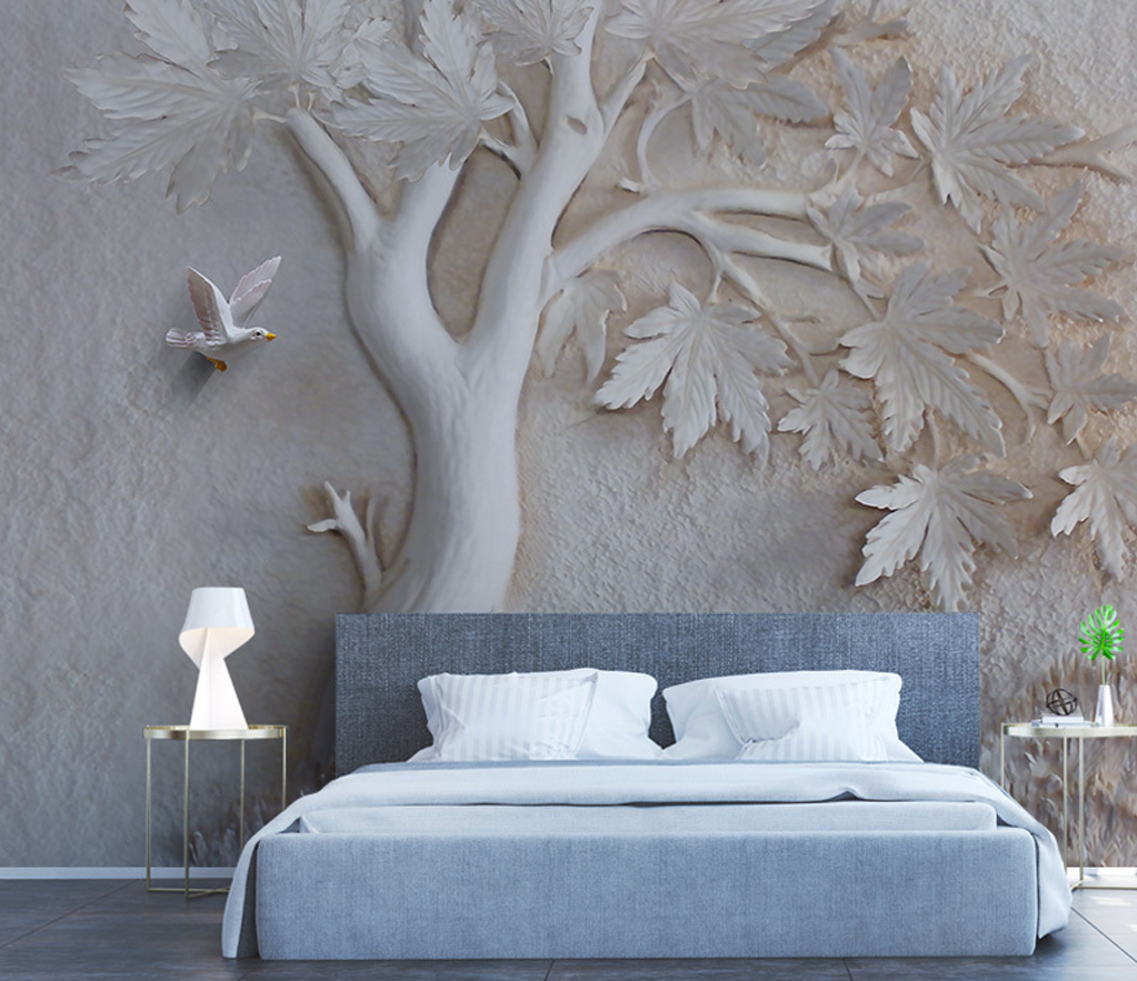 3D Embossed Maple Tree Mural Wallpaper - Nature-Inspired Peel & Stick Wall Decor for Living Room, Bedroom, Nursery | Easy to Install & Remove