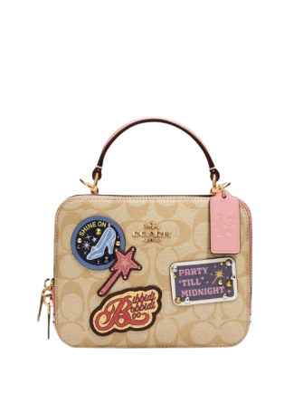Coach Disney x Coach Signature Canvas Box Crossbody Bag with Patches - Perfect for Disney Fans, Casual Outings & Theme Park Adventures