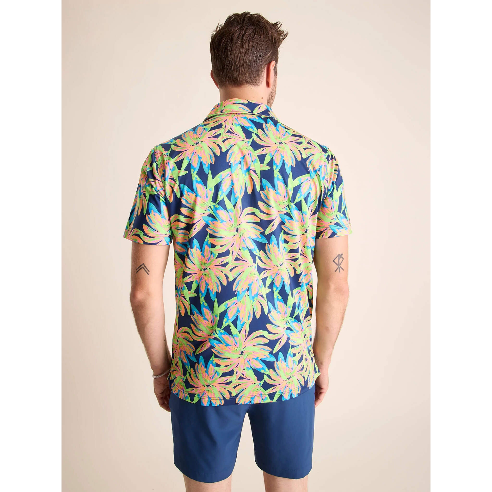 Chubbies The Ocean Flower Performance Polo Shirt - Breathable Quick-Dry Golf Shirt for Men in Vibrant Green Plaid Pattern | Perfect for Golf, Tennis & Casual Summer Outings