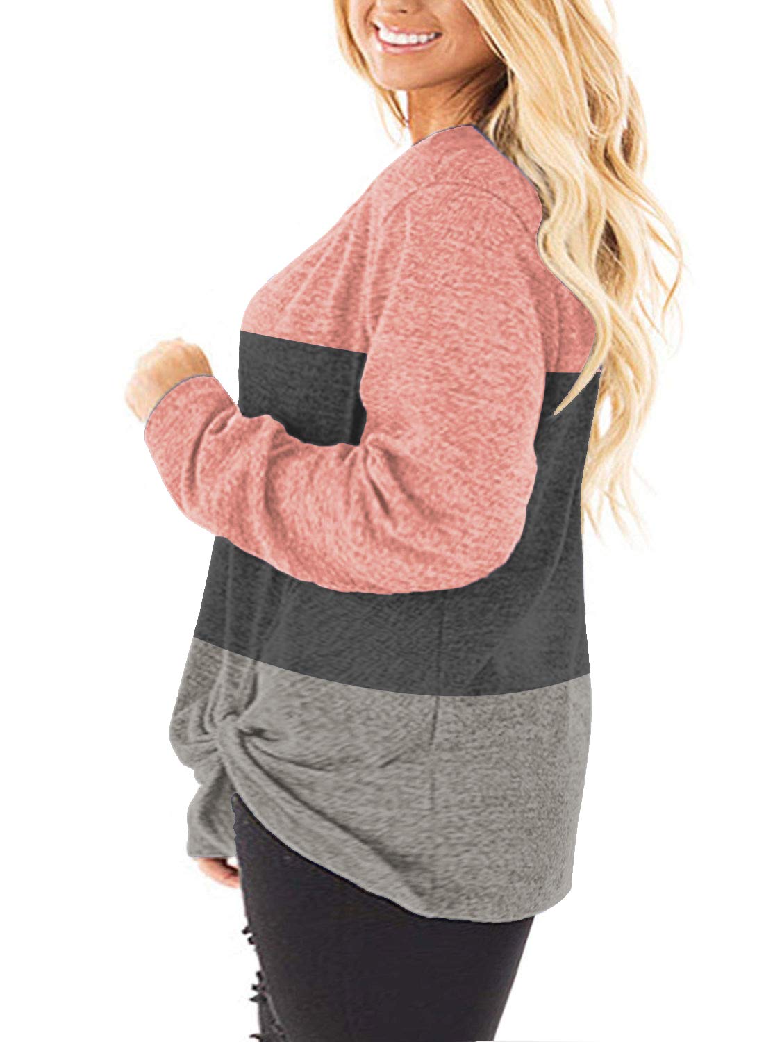 DOLNINE Women's Plus Size Knotted Tops Long Sleeve Tee Shirts - Loose Casual Blouse for Women | Comfortable Stretchy Fabric for Everyday Wear, Work & Date Night Outfits