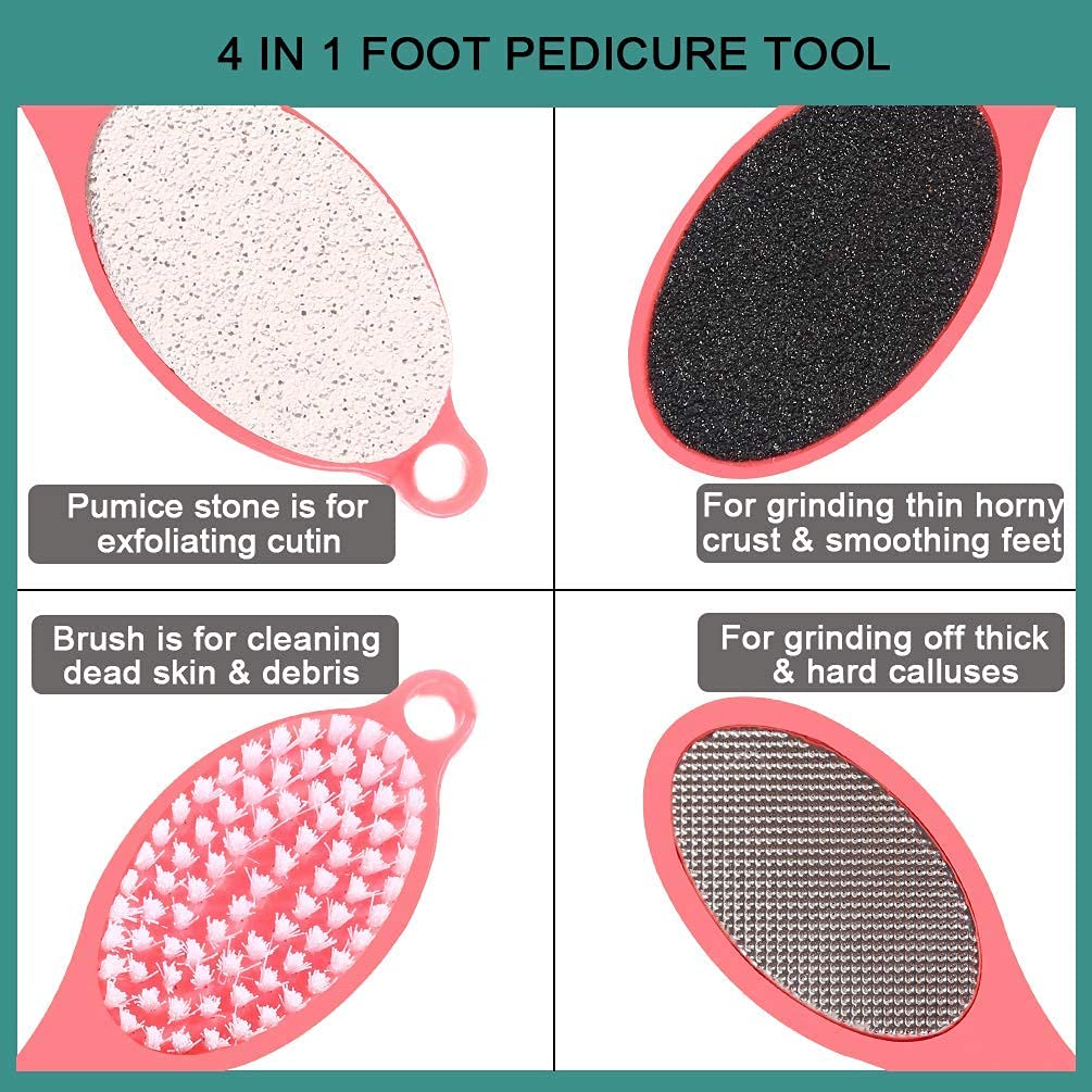 4 in 1 Pedicure Brush & Foot Scrubber for Dead Skin Removal - Callus Remover, Pumice Stone & Foot Cleaner Tool - Multi Color (Pack of 2) for Soft Smooth Feet at Home Spa & Pedicure Care