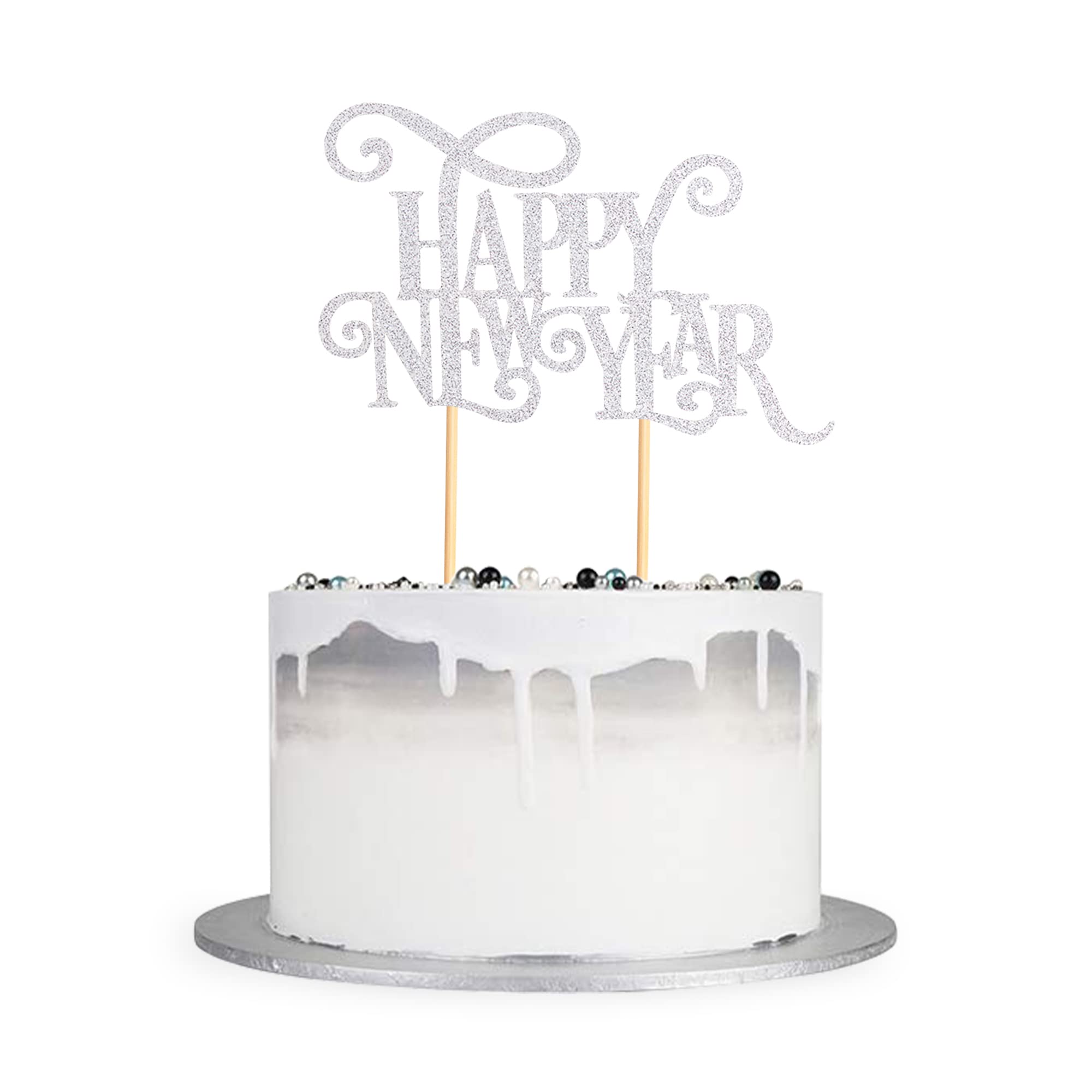6 Pcs Silver Glitter Happy New Year 2024 Cake Toppers - 4