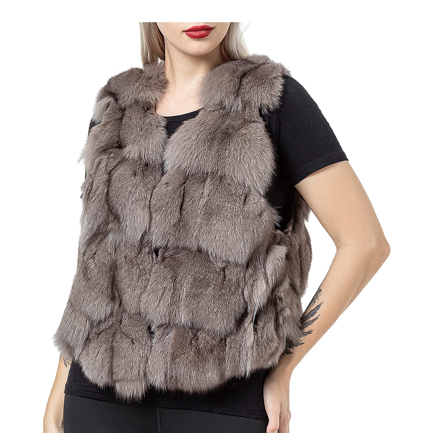 LVCOMEFF Women's Natural Fox Fur Vest - Fluffy Faux Fur Coat for Winter, Plus Size Warm Fashion Outerwear for Casual & Party Wear