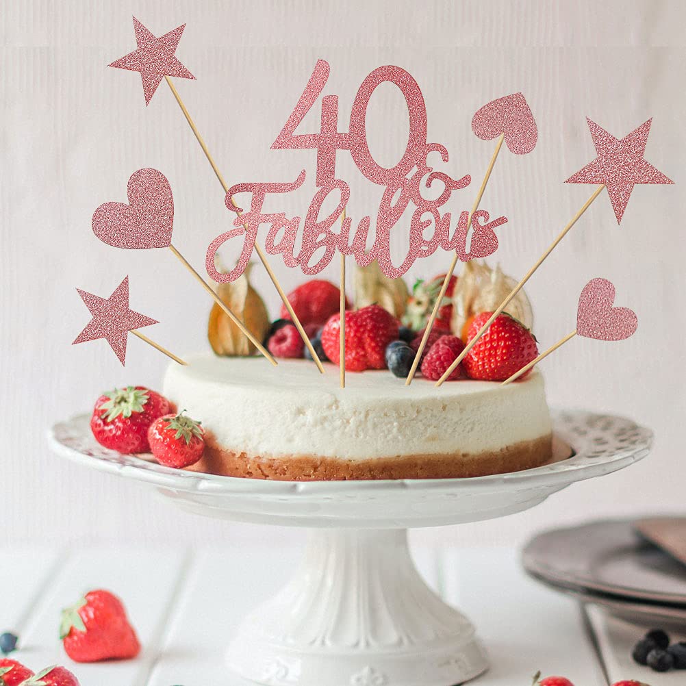 40 & Fabulous Cake Topper Set - 13pcs 40th Birthday Party Decorations for Women, Cheers Happy Anniversary Cake Decor - Perfect for 40th Birthday Cakes, Cupcakes & Dessert Tables