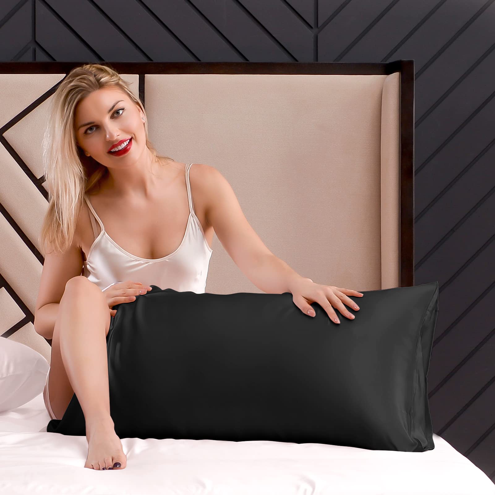 THXSILK 100% Natural Mulberry Silk Pillowcase for Hair and Skin Care - 19 Momme Luxury Silk Pillow Cover with Envelope Closure (King Size, Black) - Perfect for Beauty Sleep, Anti-Aging & Hair Protection