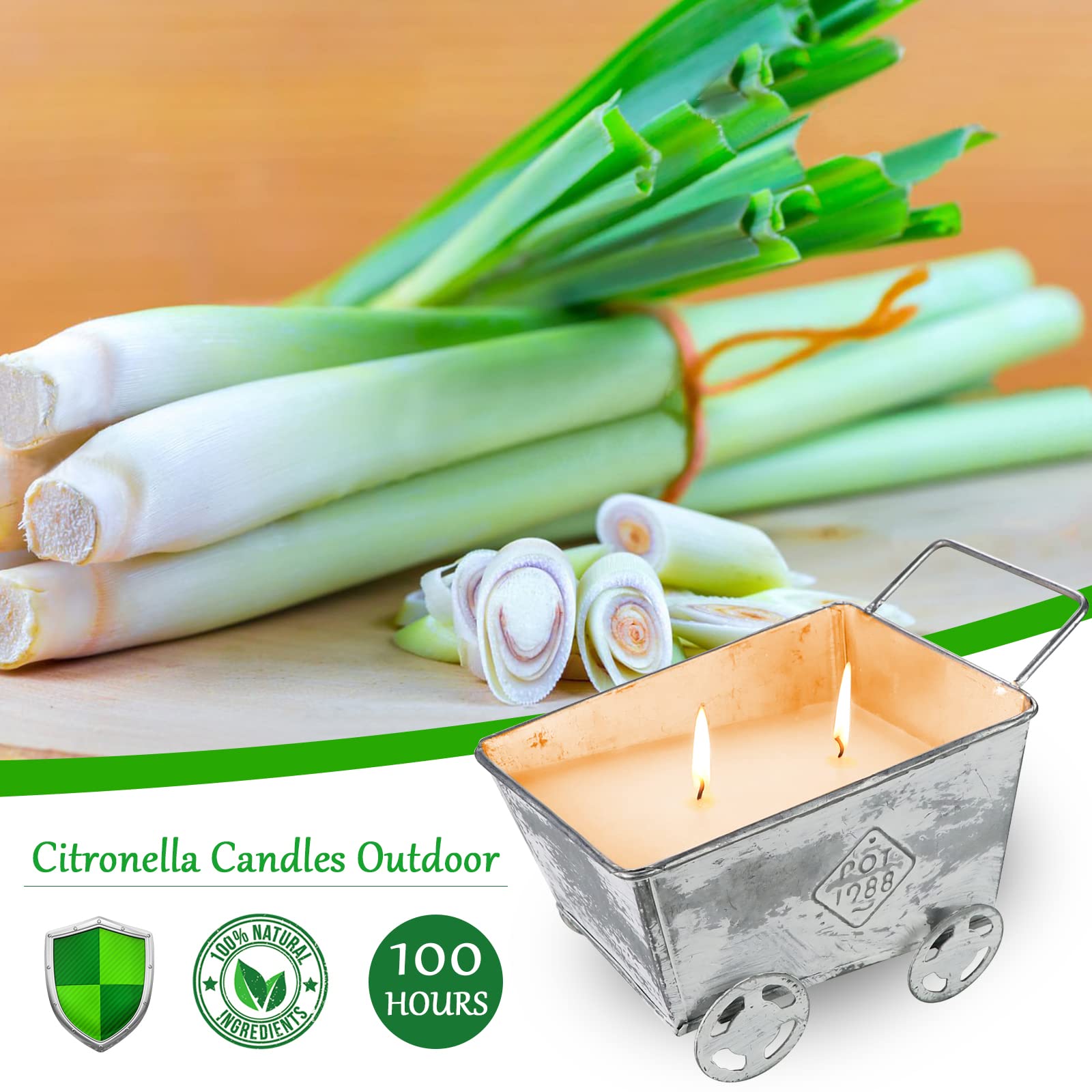 Natural Citronella Candles Outdoor 2 Pack - 18oz Large Soy Wax Candles with Citronella Oil for Mosquito Repellent, Long Lasting Scented Candles for Patio, Garden, BBQ & Camping - Perfect for Summer Nights, Outdoor Parties and Backyard Decor